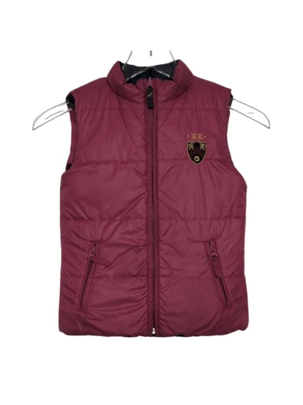 Ralph Lauren Stripe Down Puffer Vest Girls Size 6X Pink Blue Crest Reversible
